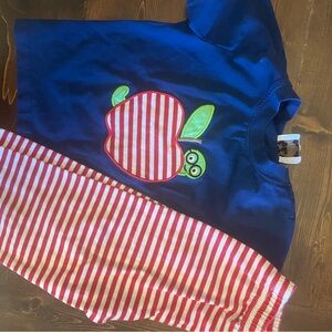 Back to School Apple Shirt and Striped Pants Set